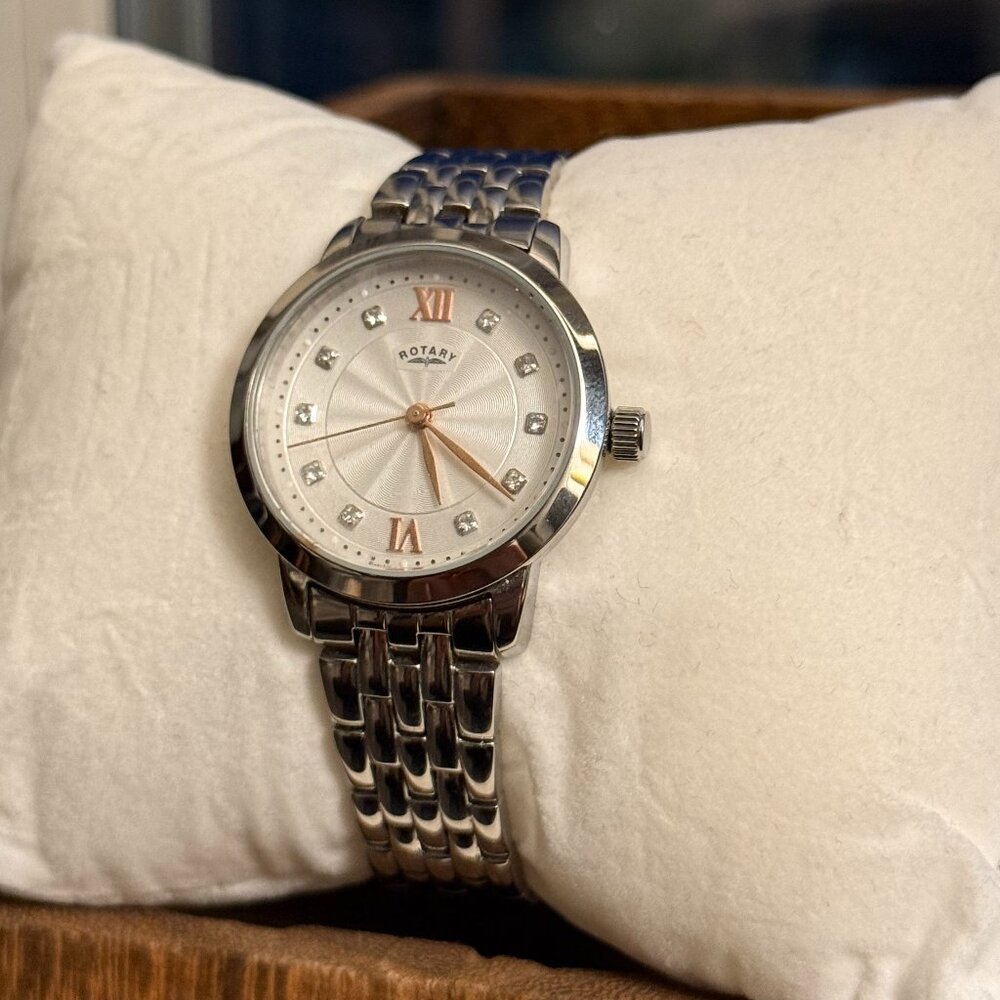 Rotary Silver Dial Crystal Markers Ladies Stainless Watch Model LB42825/21